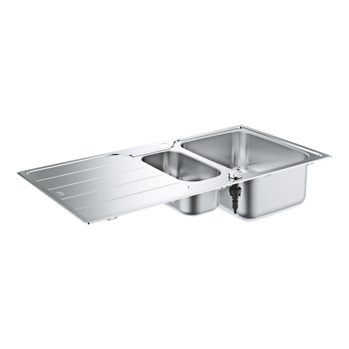 GROHE K500 60-S 1.5 Bowl Inset Kitchen Sink & Drainer in Satin Finish with Reversible Layout & Modern Aesthetic