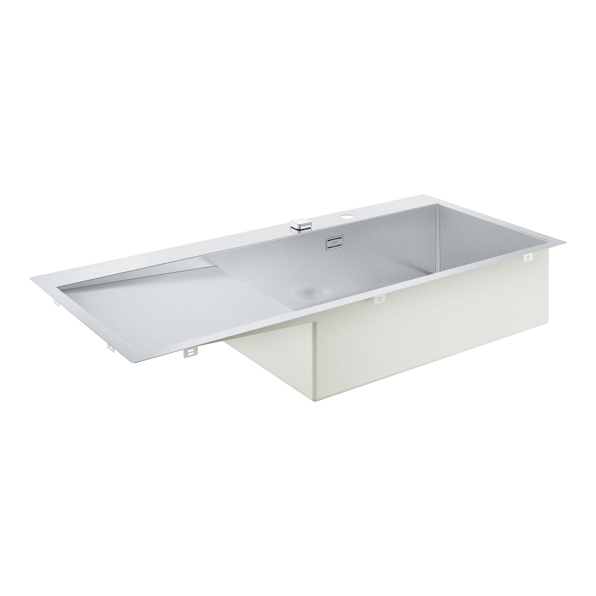 GROHE K1000 1 Bowl Inset Kitchen Sink & Drainer in Stainless Steel Finish with GROHE Whisper Insulation & Angular Diamond Base