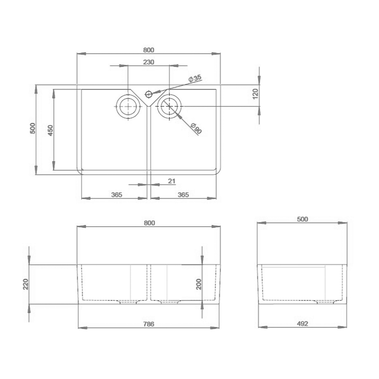 Rangemaster Belfast 2.0 Bowl Kitchen Sink in Fire Clay Ceramic with Large Capacity Bowls & Traditional Farmhouse Aesthetic