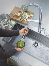 GROHE K800 120-S 1.0 Bowl Inset Kitchen Sink in Satin Finish with GROHE Whisper Insulation & Angular Diamond Base