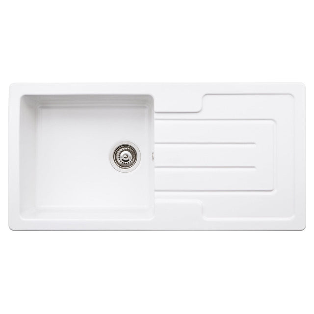 Abode Acton Inset Mount Single Bowl Kitchen Sink For 600mm Cabinet in Fire Clay Ceramic White 56990519