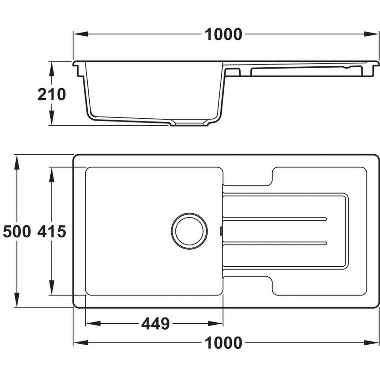 Abode Acton Inset Mount Single Bowl Kitchen Sink For 600mm Cabinet in Fire Clay Ceramic White 56990519 Dimension