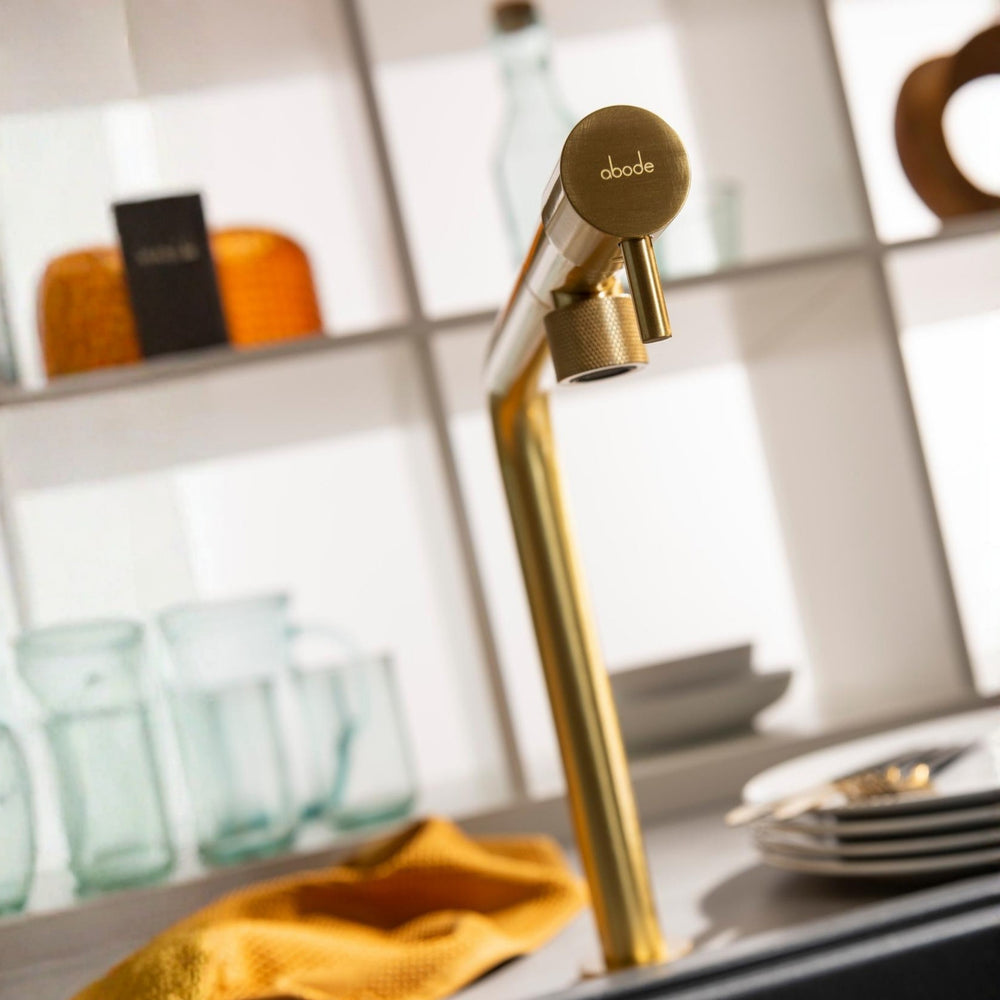 Abode Agilis L-Spout Tap With Single Lever Brushed Brass Life Style