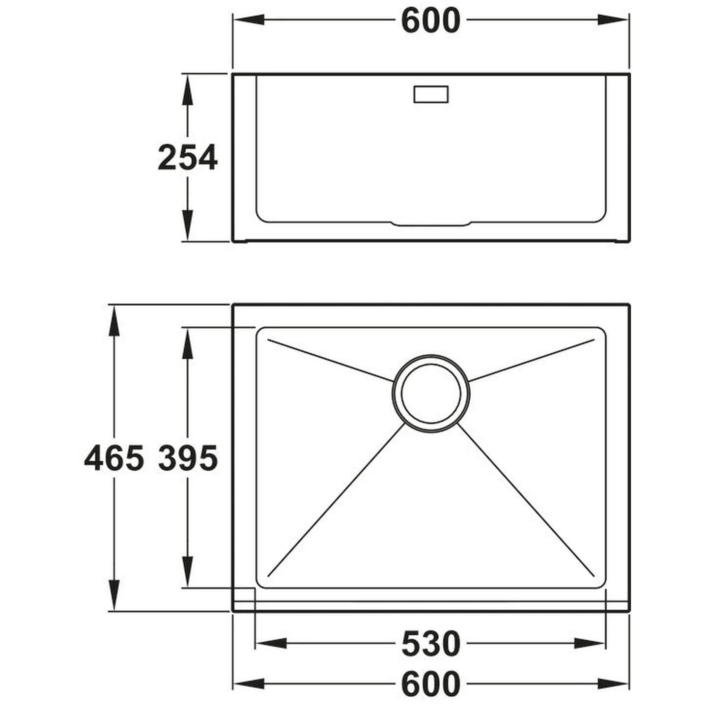 Abode Belfast Mount Single Bowl Kitchen Sink For 600mm Cabinet in Stainless Steel 56990464 Dimensions