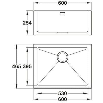 Abode Belfast Mount Single Bowl Kitchen Sink For 600mm Cabinet in Stainless Steel 56990464 Dimensions