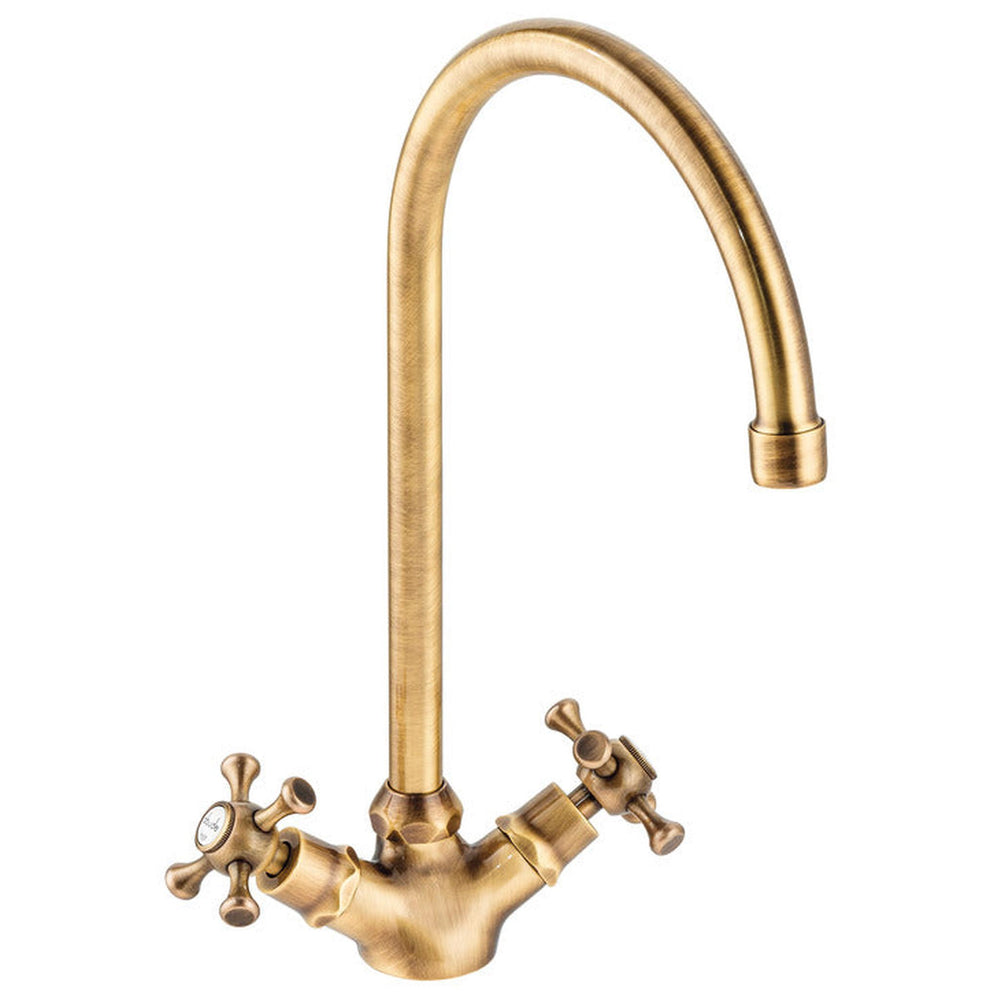 Abode Burford C-Spout Mixer Tap With Dual Lever Antique Brass 56996510