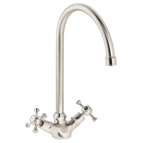 Abode Burford C-Spout Mixer Tap With Dual Lever Brushed Nickel 56996610