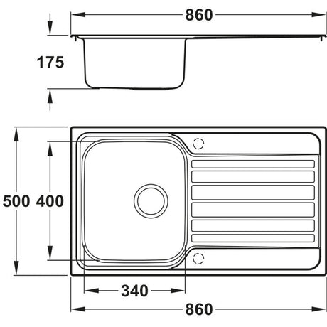 Abode Connekt Inset Mount Single Bowl Kitchen Sink Accessories For 450mm Cabinet in Stainless Steel 56990445 Dimension