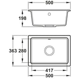 Abode Denton Undermount Inset Mount Single Bowl Kitchen Sink Accessories For 600mm Cabinet in Composite Light Grey Metallic 56990514 Dimension