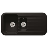 Abode Dune Inset Mount One and Half Bowl Kitchen Sink For 600mm Cabinet in Ceramic Black Granite