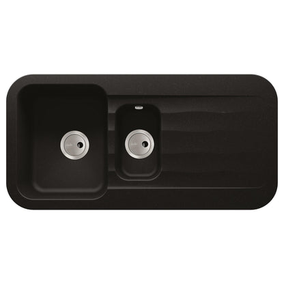 Abode Dune  Inset Mount One and Half Bowl Kitchen Sink For 600mm Cabinet in Ceramic Black Metallic 56990484