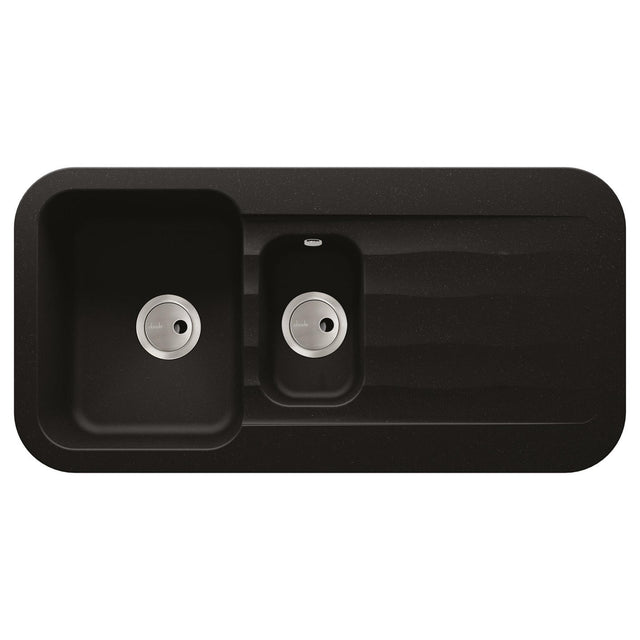 Abode Dune  Inset Mount One and Half Bowl Kitchen Sink For 600mm Cabinet in Ceramic Black Metallic 56990484