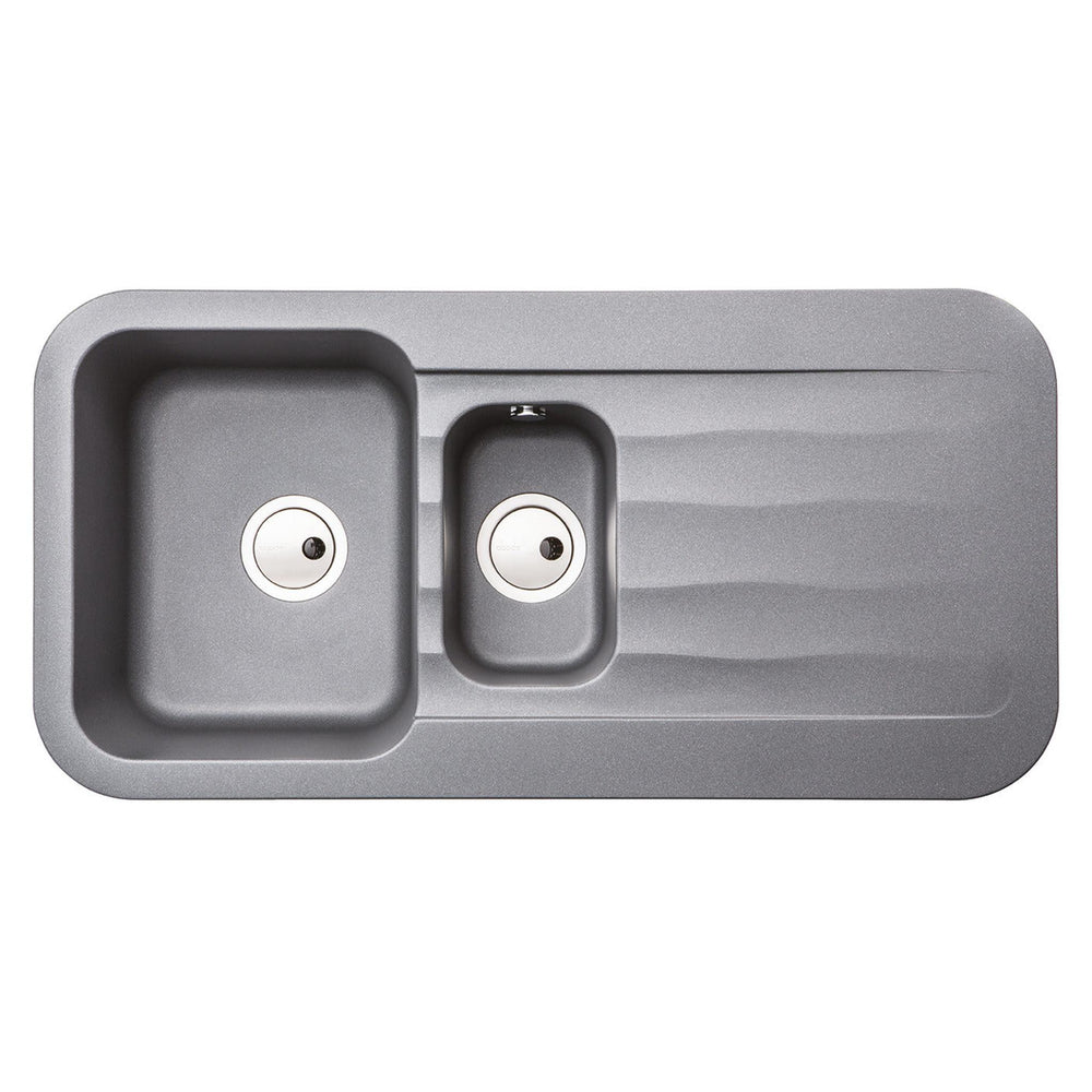 Abode Dune Inset Mount One and Half Bowl Kitchen Sink For 600mm Cabinet in Ceramic Grey Metallic