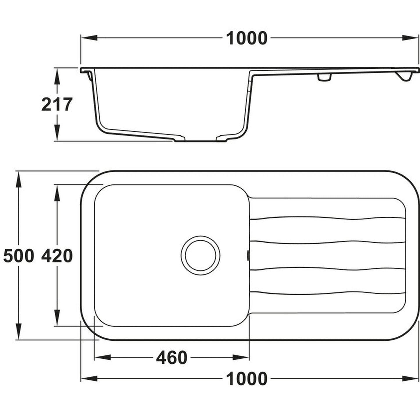 Abode Dune Inset mount Single Bowl Kitchen Sink For 600mm Cabinet in Composite Dimension