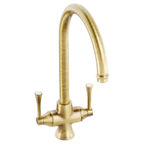 Abode Gosford C-Spout Mixer Tap With Dual Lever In Brushed Brass 57850581