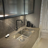 Abode Hex Dual Lever Kitchen Mixer Tap in Matt Black/Brushed Nickel Life Style