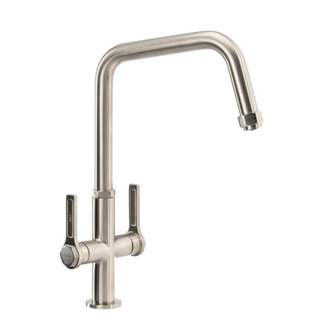 Abode Hex Monobloc Mixer Tap With Dual Lever In Brushed Nickel 56995650