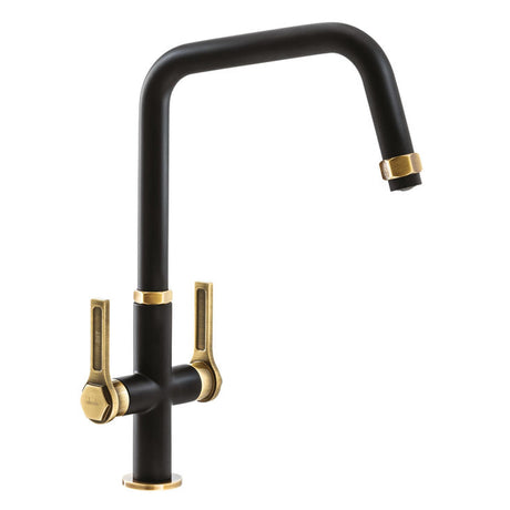 Abode Hex Monobloc Mixer Tap With Dual Lever In Matt Black/Antique Brass 56990356