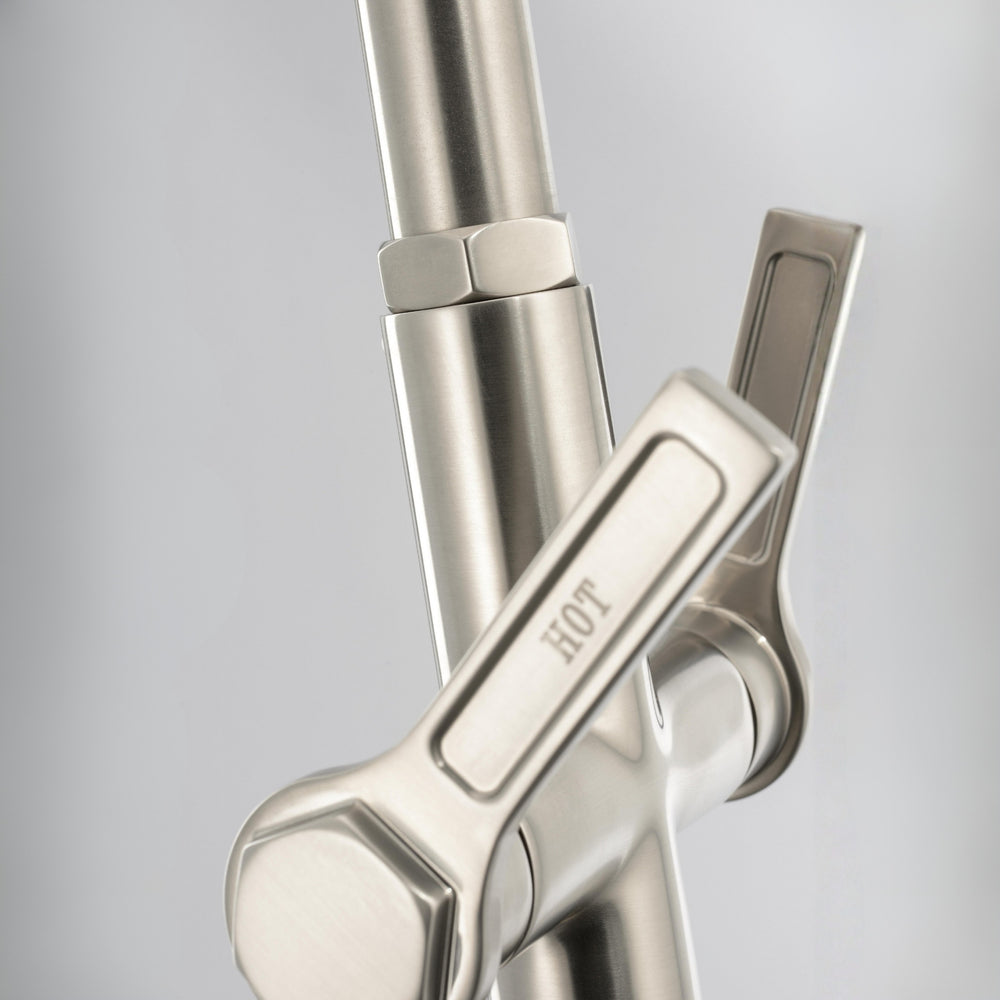 Abode Hex Monobloc Mixer Tap with Dual Lever in Brushed Nickel Lever