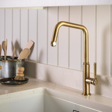 Abode Hex U-Spout Tap with Single Lever Antique Brass Lifestyle