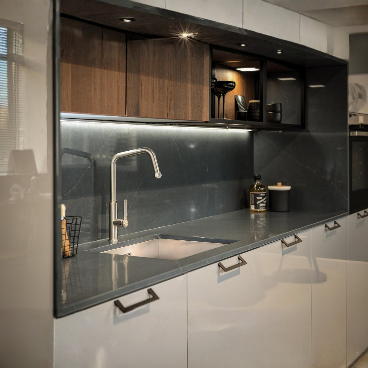 Abode Hex U-Spout Tap with Single Lever Brushed Nickel Lifestyle