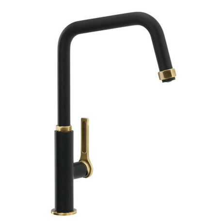 Abode Hex U-Spout Tap with Single Lever Matt Black / Antique Brass