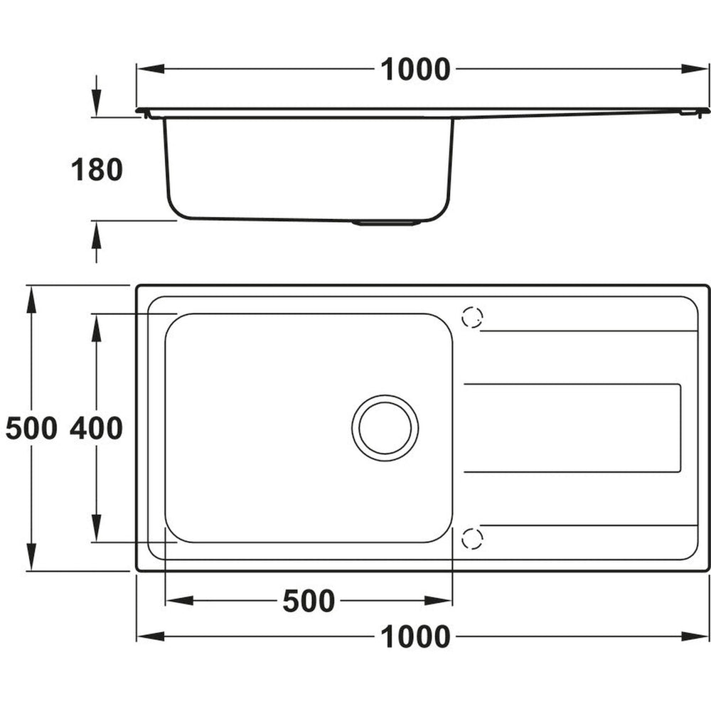 Abode Ixis Inset Mount Single Bowl Kitchen Sink For 600mm Cabinet in Stainless Steel 56990453 Dimension
