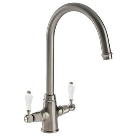 Abode Ludlow C-Spout Mixer Tap With Dual Lever In Brushed Nickel 56996220
