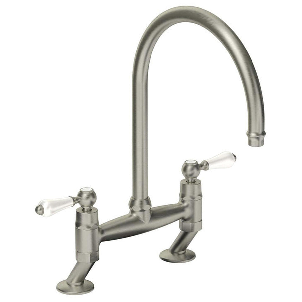 Abode Ludlow C-Spout Tap With Traditional Bridge Brushed Nickel 56996630