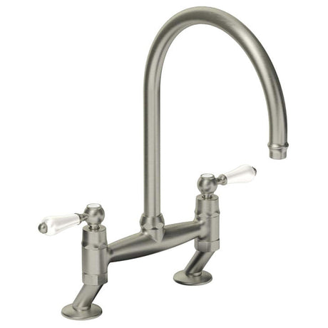 Abode Ludlow C-Spout Tap With Traditional Bridge Brushed Nickel 56996630