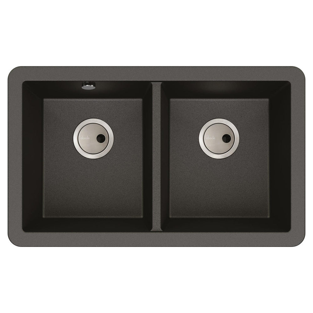 Abode Matrix GR15 Undermount Double Bowl Kitchen Sink For 800mm Cabinet in Composite Black Metallic 56990474