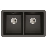 Abode Matrix GR15 Undermount Double Bowl Kitchen Sink For 800mm Cabinet in Composite Black Metallic 56990474