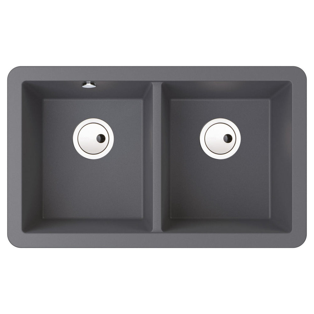 Abode Matrix GR15 Undermount Double Bowl Kitchen Sink For 800mm Cabinet in Composite Light Grey Metallic 56990507