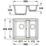 Abode Matrix GR15 Undermount Inset mount One And Half Bowl Kitchen Sink For 600mm Cabinet in Composite Dimension