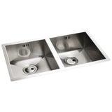 Abode Matrix R0 Undermount  Double Bowl Kitchen Sink For 800mm Cabinet in Stainless Steel Brushed