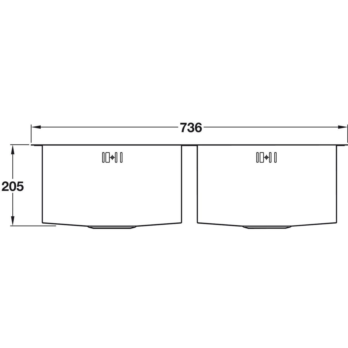 Abode Matrix R0 Undermount  Double Bowl Kitchen Sink For 800mm Cabinet in Stainless Steel Brushed 57745030 Dimension