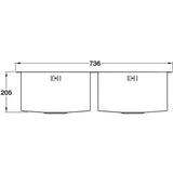 Abode Matrix R0 Undermount  Double Bowl Kitchen Sink For 800mm Cabinet in Stainless Steel Brushed 57745030 Dimension