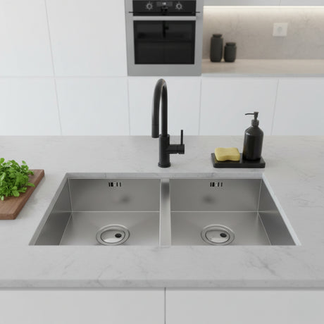 Abode Matrix R0 Undermount  Double Bowl Kitchen Sink For 800mm Cabinet in Stainless Steel Brushed Life Style