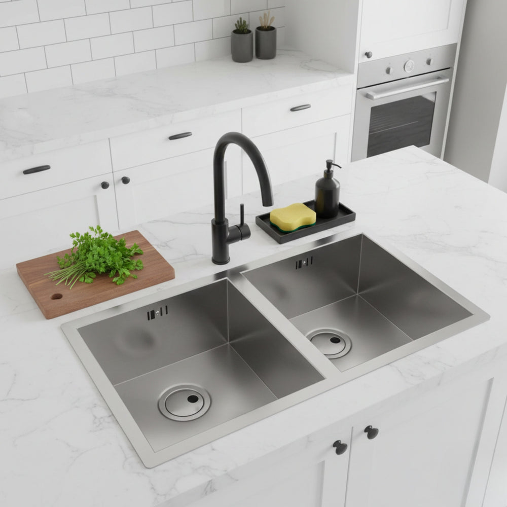 Abode Matrix R0 Undermount  Double Bowl Kitchen Sink For 800mm Cabinet in Stainless Steel Brushed Life Style
