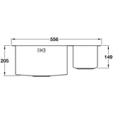 Abode Matrix R0 Undermount One and Half Bowl Kitchen Sink For 600mm Cabinet in Stainless Steel 
Brushed 57745042 Dimension