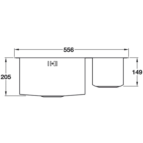 Abode Matrix R0 Undermount One and Half Bowl Kitchen Sink For 600mm Cabinet in Stainless Steel 
Brushed 57745042 Dimension