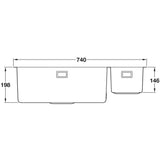 Abode Matrix R15 Undermount Inset Mount One and Half Bowl Kitchen Sink For 800mm Cabinet in Stainless Steel Brushed 57745142 Dimension