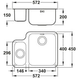 Abode Matrix R50 Undermount One and Half Bowl Kitchen Sink For 600mm Cabinet in Stainless Steel Brushed 57745161 Dimention