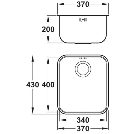 Abode Matrix R50 Undermount Single Bowl Kitchen Sink For 450mm Cabinet in Stainless Steel Brushed 57745120 Dimension