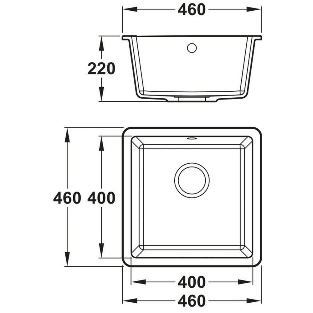 Abode Matrix SQ GR15 Undermount Inset Mount Single Bowl Kitchen Sink Accessories For 500mm Cabinet in Composite Dimension