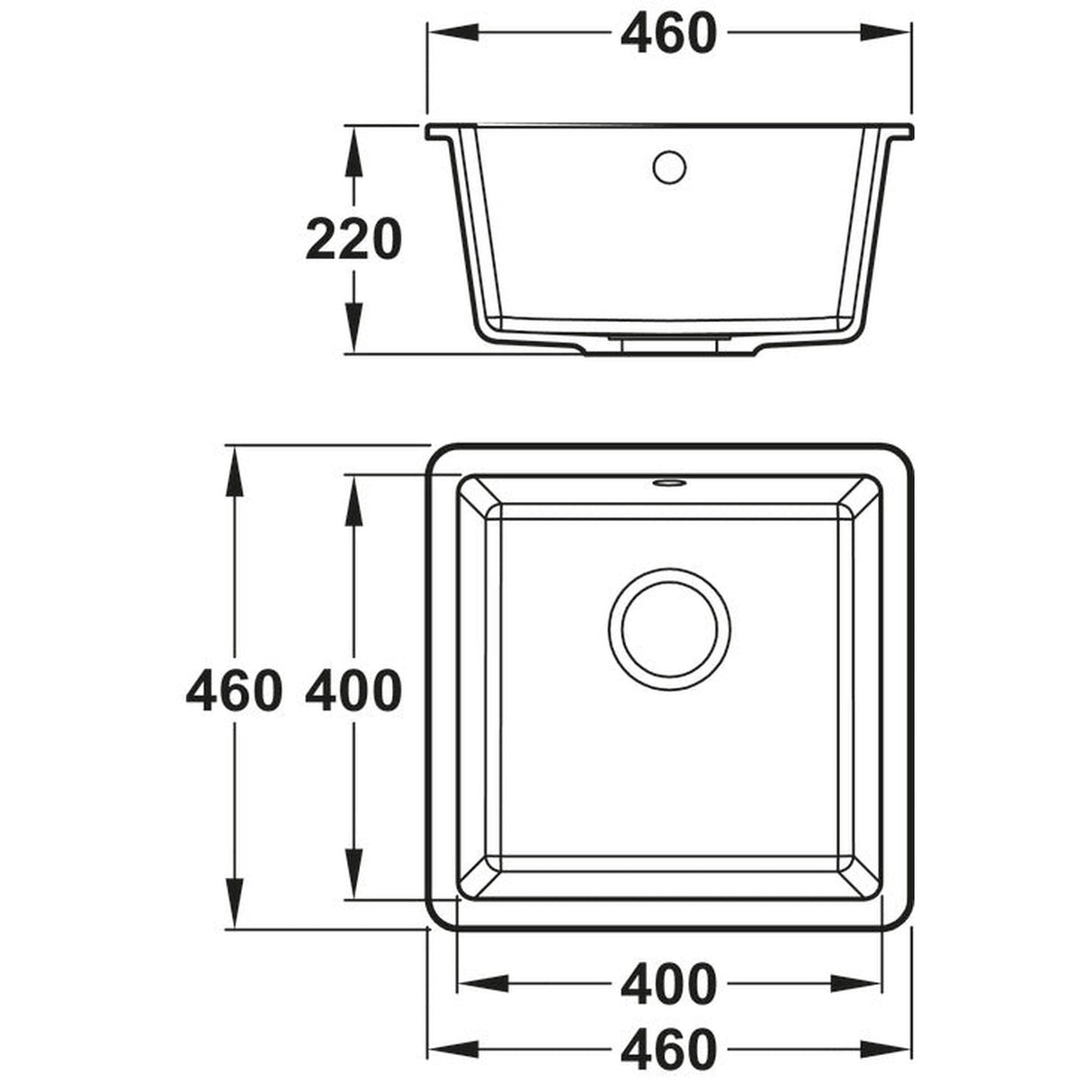 Abode Matrix SQ GR15 Undermount Inset Mount Single Bowl Kitchen Sink Accessories For 500mm Cabinet in Composite Dimension