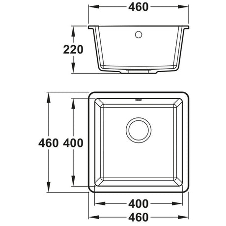 Abode Matrix SQ GR15 Undermount Inset Mount Single Bowl Kitchen Sink Accessories For 500mm Cabinet in Composite Dimension