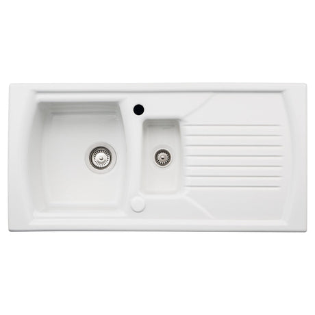 Abode Milford Inset Mount One And Half Bowl Kitchen Sink Accessories For 600mm Cabinet in Ceramic White 57747700