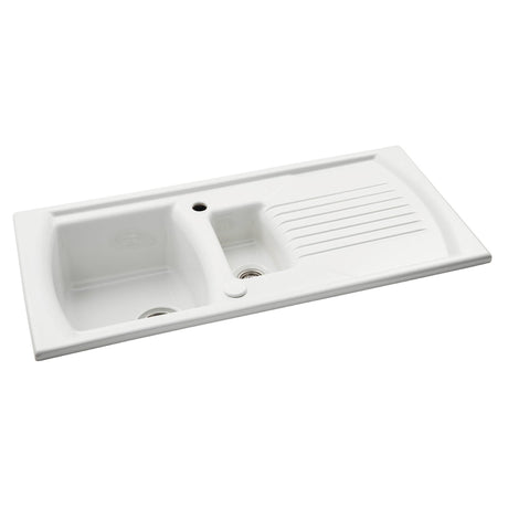 Abode Milford Inset Mount One And Half Bowl Kitchen Sink Accessories For 600mm Cabinet in Ceramic White 57747700 1