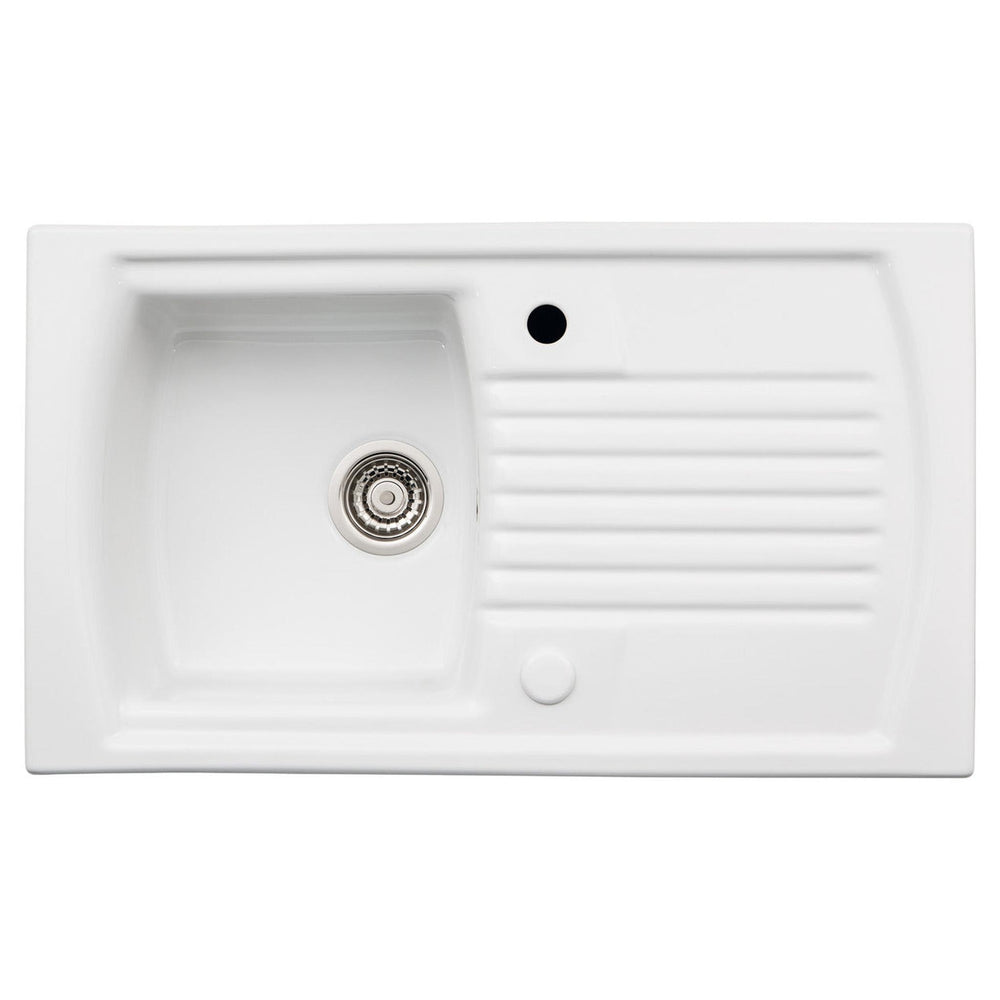 Abode Milford  Inset Mount Single Bowl Kitchen Sink For 450mm Cabinet in Ceramic White 57747710